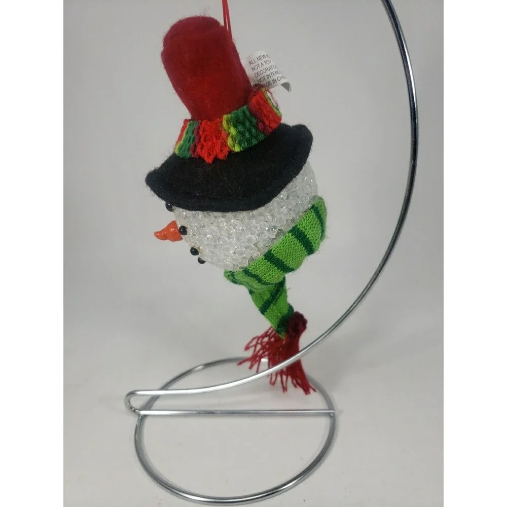 Melted Popcorn Snowman Head Ornament Light Up LED Color Changing Plastic Acrylic